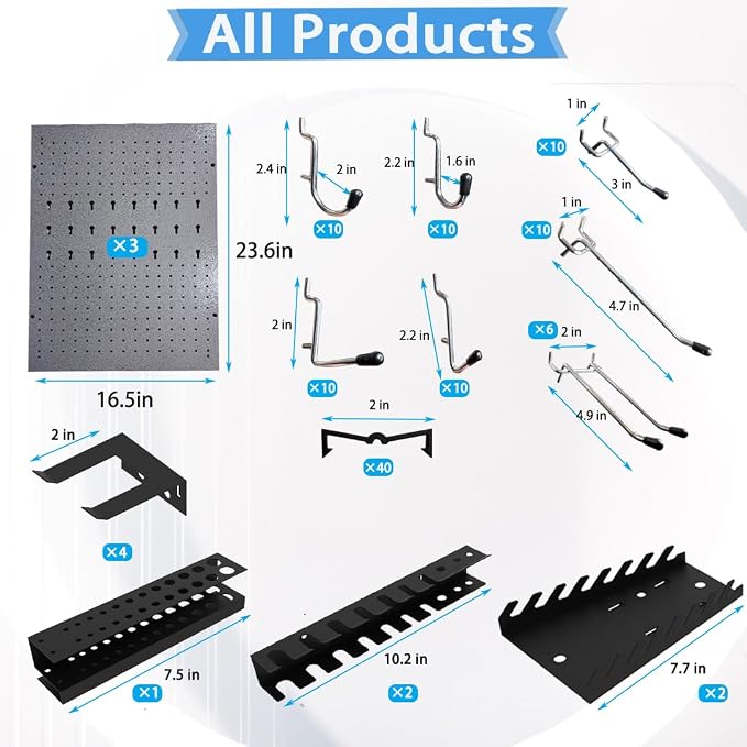 JZD 115 PCS Metal Pegboard Wall Organizer 3 Packs Metal Pegboard Kit 66x24 Inch - Image 2
