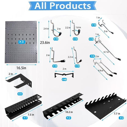 JZD 115 PCS Metal Pegboard Wall Organizer 3 Packs Metal Pegboard Kit 66x24 Inch - Image 2