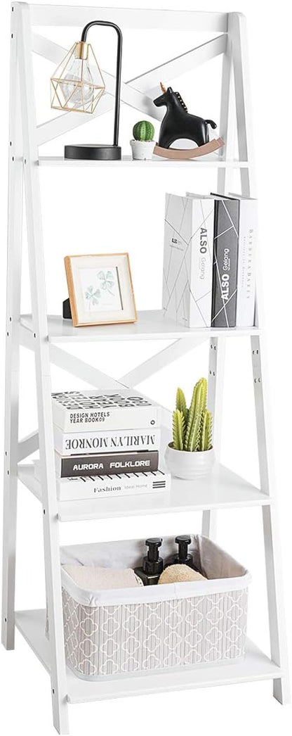 Tangkula 4-Tier Ladder Shelf Bookcase Leaning Free Standing Wooden Frame Decor - Image 9