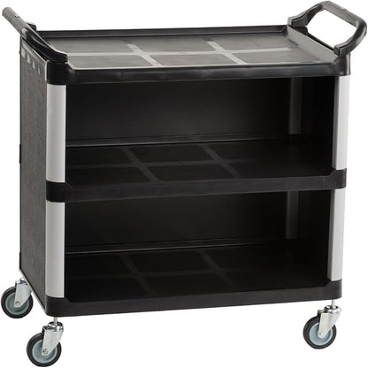 3-Shelf Utility Cart with Swivel Wheels, Enclosed Design with 2 Side Handles by Displays2go