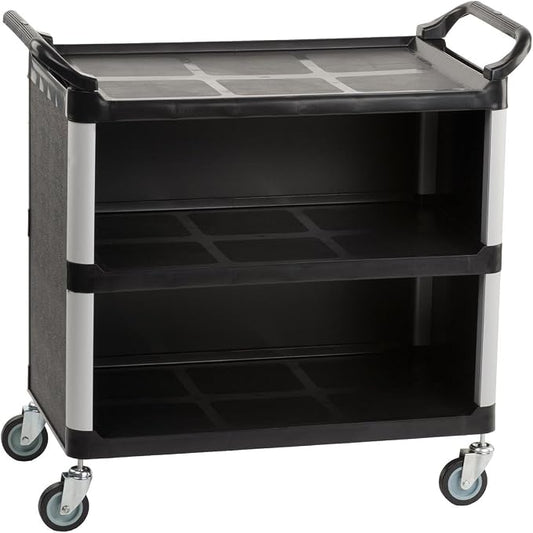 3-Shelf Utility Cart with Swivel Wheels, Enclosed Design with 2 Side Handles by Displays2go