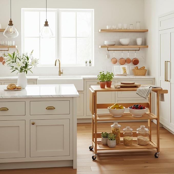 Foldable Kitchen Cart, Open Utility Cart, Serving Trolley on Wheels, Compact - Image 3
