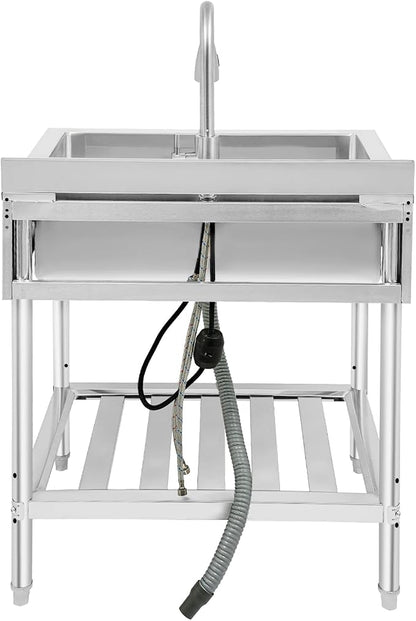 Stainless Steel Utility Sink, Free Standing Single Bowl Kitchen Sink - Image 2