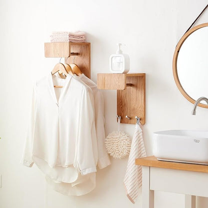 Oak Wood Coat Rack Wall Mount - Image 4