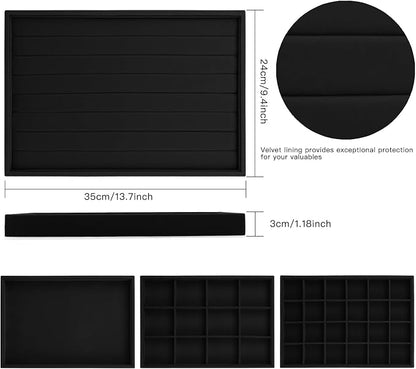 Lainrrew Jewelry Tray, 4 Pack Jewelry Organizer Velvet Jewelry Tray Stackable - Image 2
