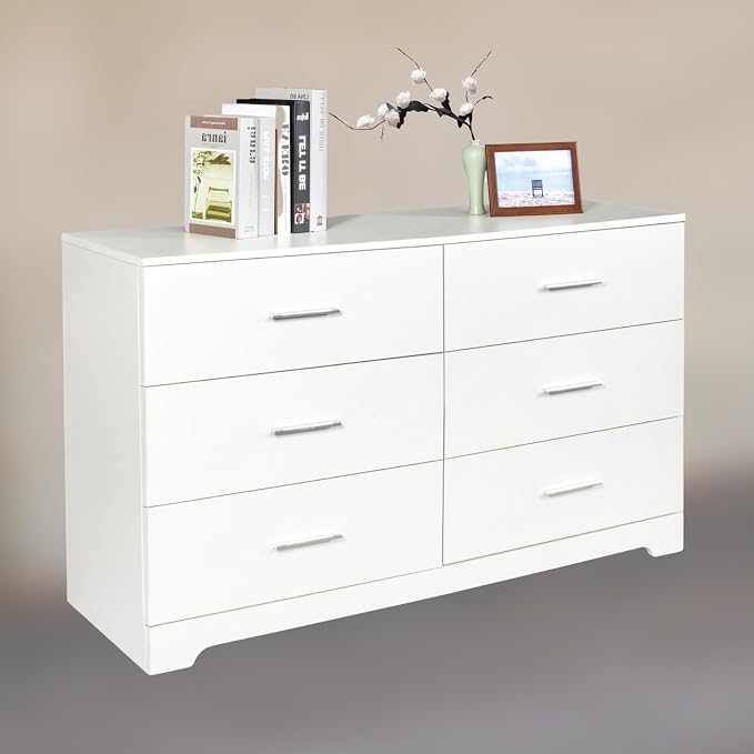 Karl home 6 Drawer Dresser, Wood White Vanity Drawer Cabinet, Bedroom Storage by Karlhome