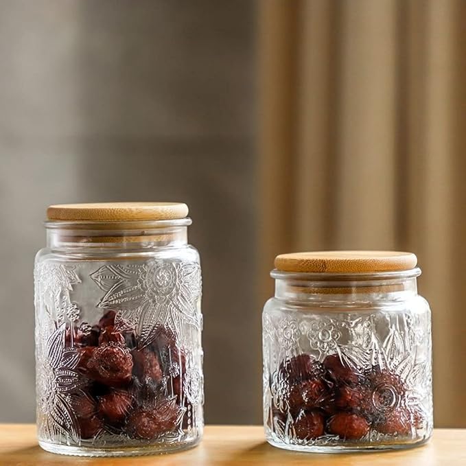 ANSQU Set of 4 Vintage Glass Airtight Storage Jars, 17 FL OZ Glass Storage - Image 6