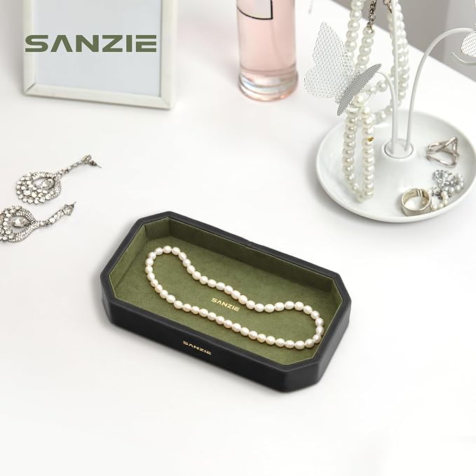 SANZIE Leather Tray Organizer Small Trays Decorative Tray Desktop Storage - Image 2
