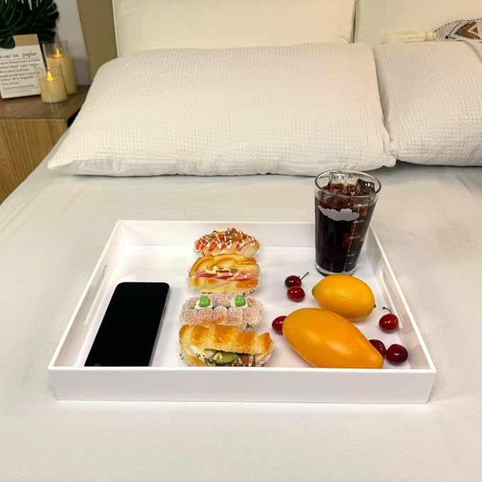 Glossy White Acrylic Serving Tray, Sturdy Kitchen Countertop Organizer - Image 4