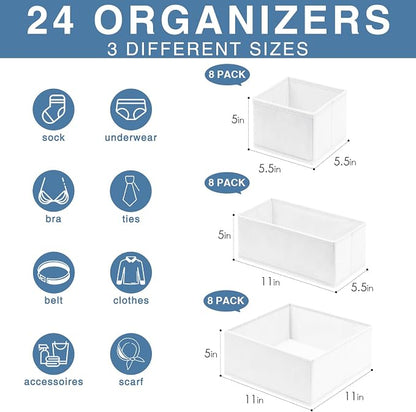 Criusia Drawer Organizer Clothes, 24 Pack Dresser Organizer Bins - Image 2