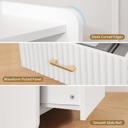Night Stand with Charger Station, Fluted Nightstands Set of 2 with Drawer - Image 6