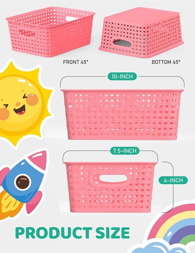 WYT 6-Pack Plastic Small Shelf Storage Weave Baskets Organizing - Image 2