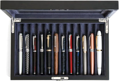 Wooden Pen Display Case – 12 Slot Lockable Fountain Pen Storage Box, Gift by Besforu