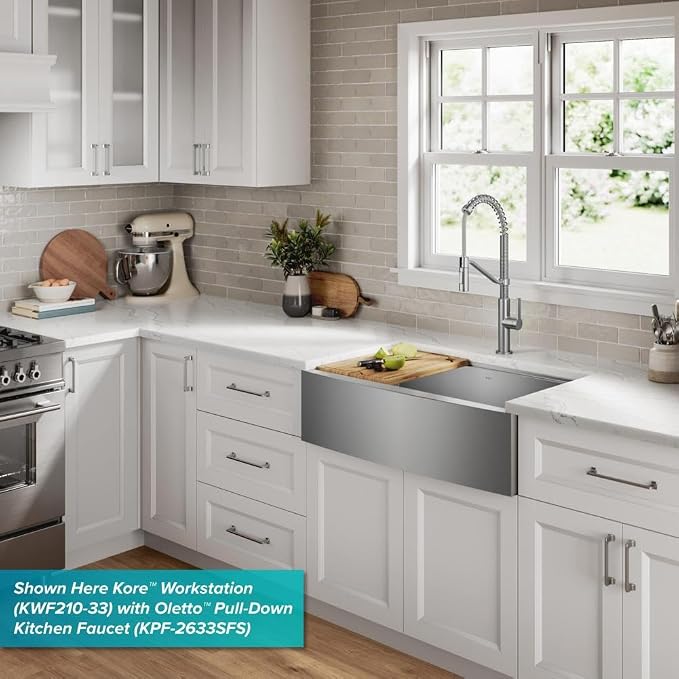 KRAUS Kore 27-Inch Farmhouse Workstation 16 Gauge Stainless Steel Kitchen Sink - Image 14