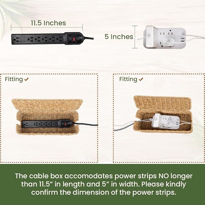 Cable Management Box, Handmade Rattan Cable Organizer, 2 Open Slots Cords Hider - Image 3