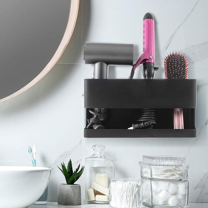 MyGift Hair Tool Organizer, 3-in-1 Metal Hair Dryer Holder, Wall Mounted Blow - Image 2