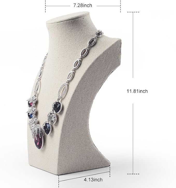 Oirlv Linen Necklace Display Bust 3D Necklace Organizer Jewelry Display Holder - Image 5