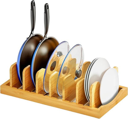 Bamboo Pot Lid Organizer for Cabinet & Kitchen Counter, Pan Lid Organizer by Unknown