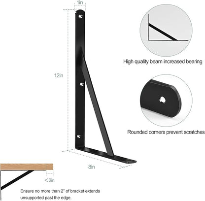 8 Pack L12 x H 8" Black Heavy Duty Shelf Brackets - Image 2