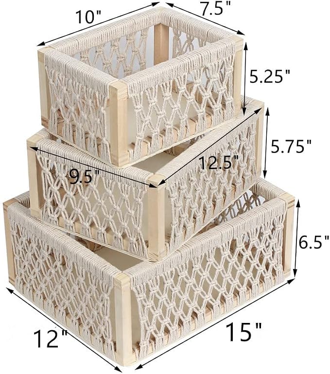 Macrame Baskets for Storage Set of 3, Perfect Pampas Grass Holder - Image 3