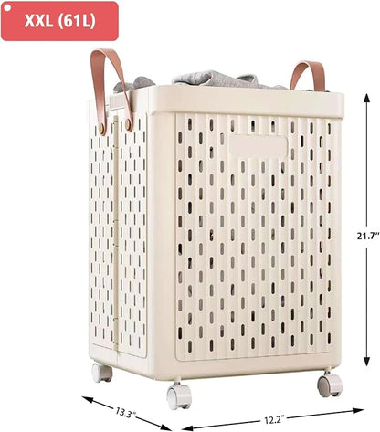 UAK Laundry Basket with Wheels, Collapsible Plastic Laundry Hamper with Handle - Image 2