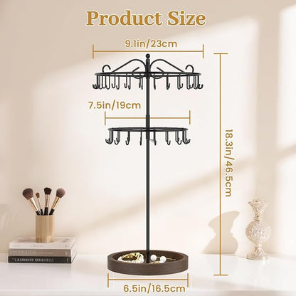 MODOWEY Rotating Necklace Holder Stand Organizer, 2 Tier Adjustable Extra Tall - Image 3