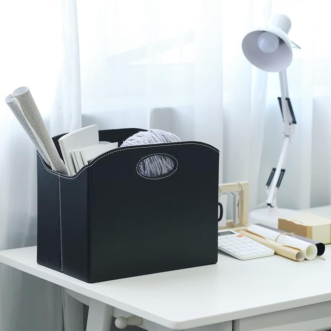 EZDeco Magazine Holder Foldable Magazine Rack Floor PU Leather File Holder - Image 3