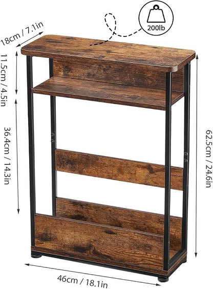 Vintage Narrow Side Table with Storage Shelf, 3 Tier Slim End Table Modern Sofa - Image 3