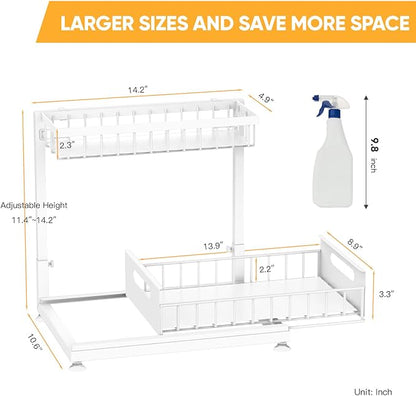 Under Sink Organizer Storage 2-Tier Premium Metal Pull-Out Racks, Height - Image 7