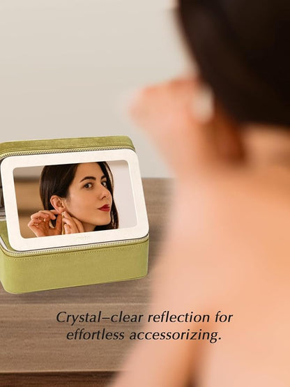Velvet Travel Jewelry Box with Large Mirror, Double-Layer Jewelry Organizer Case - Image 7