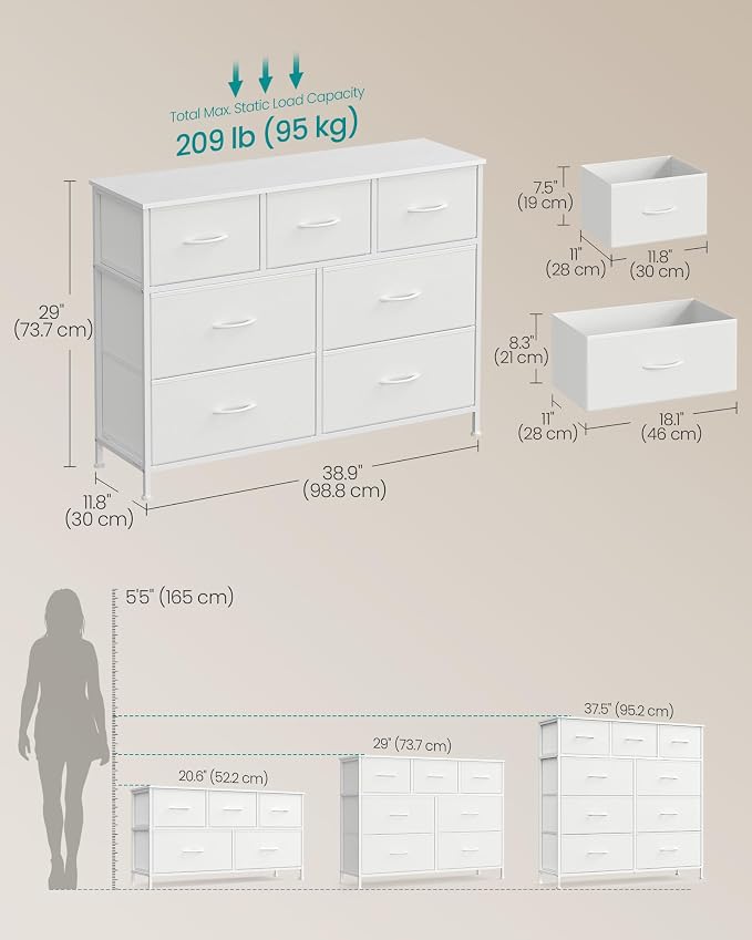SONGMICS Dresser for Bedroom, Chest of Drawers, TV Stand, 7 Non-Woven Fabric - Image 2