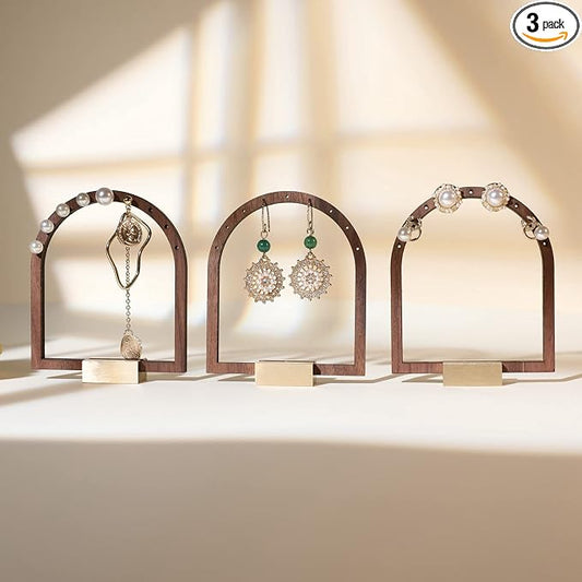 GemeShou 3pcs Wooden stud earring organizer holder, walnut earring hangers by GemeShou