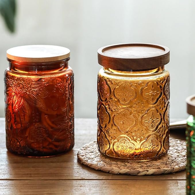 ANSQU Set of 2 Vintage Glass Kitchen Storage Counter Jar, 23.7 FL OZ Candy Jars - Image 3