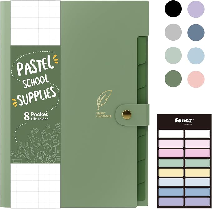 Sooez Aesthetic 8 Pocket Accordion File Organizer, Pastels Expanding File Folder by Sooez