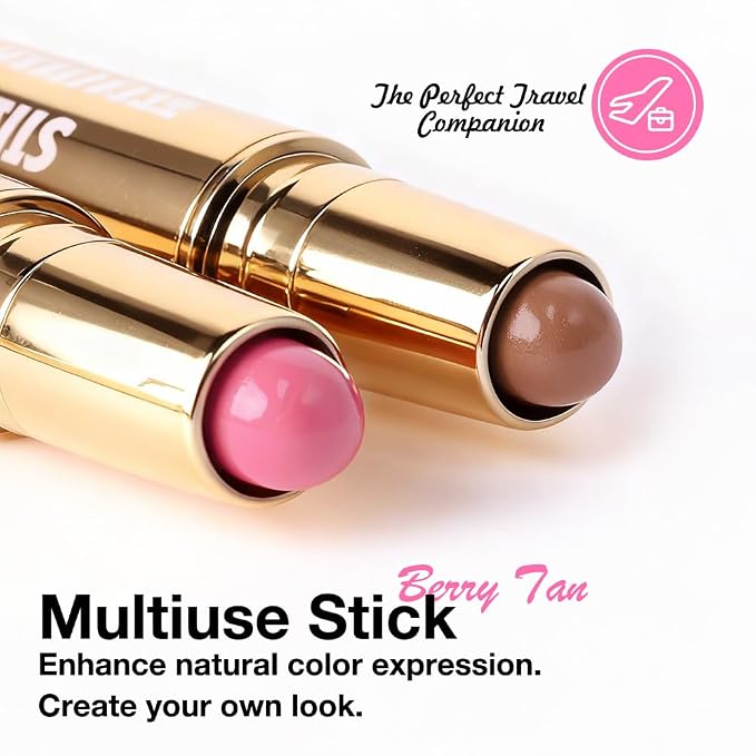 evpct 2In1 Blush Contour Multiuse Makeup Stick, Beachy Pink & Nude Creamy - Image 2