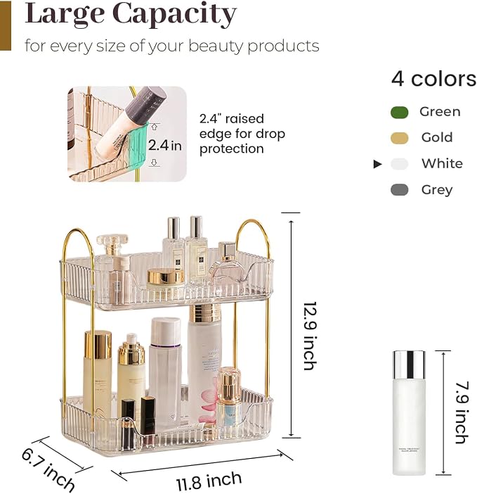 Aveniee Bathroom Counter Organizer, 2 Tier Perfume Skin Care Countertop Storage - Image 3