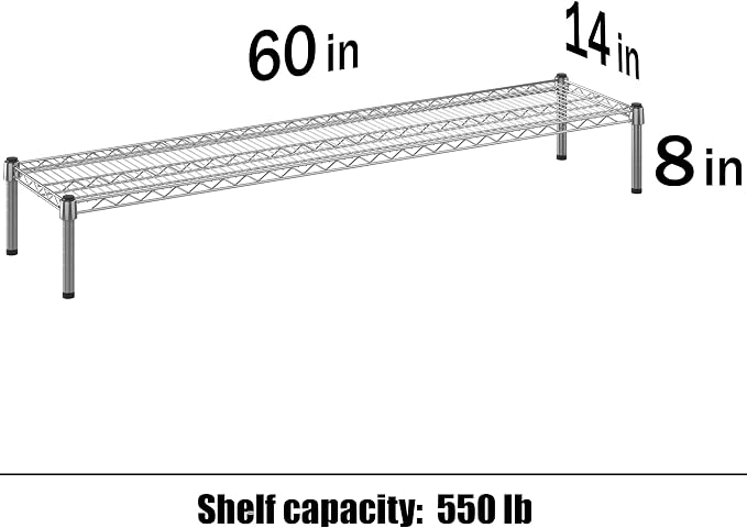 14" Deep x 60" Wide x 8" Height 1-Tier Wire Shelving Kit | NSF Commercial - Image 3
