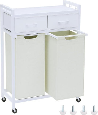 Laundry Hamper, Laundry Sorter 2 Section, Rolling Laundry Basket by Timberer