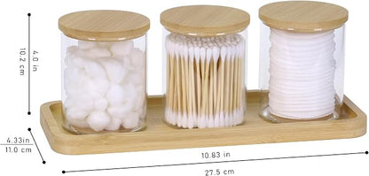 Qtip Holder with Vanity Tray, 3 Pack Glass Apothecary Jars with Lids, Bathroom - Image 5