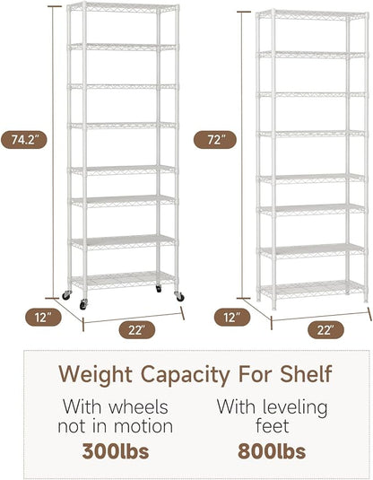 8 Tier Adjustable Storage Shelves Heavy Duty Metal Shelf Wire Shelving Unit - Image 3