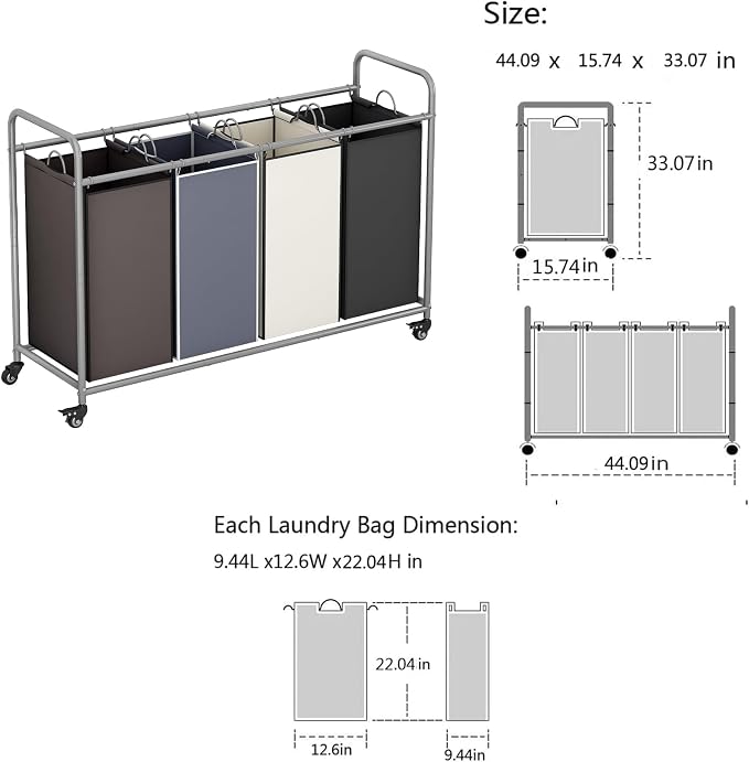 Laundry Sorter 4 Section Hamper Sorter - Image 6