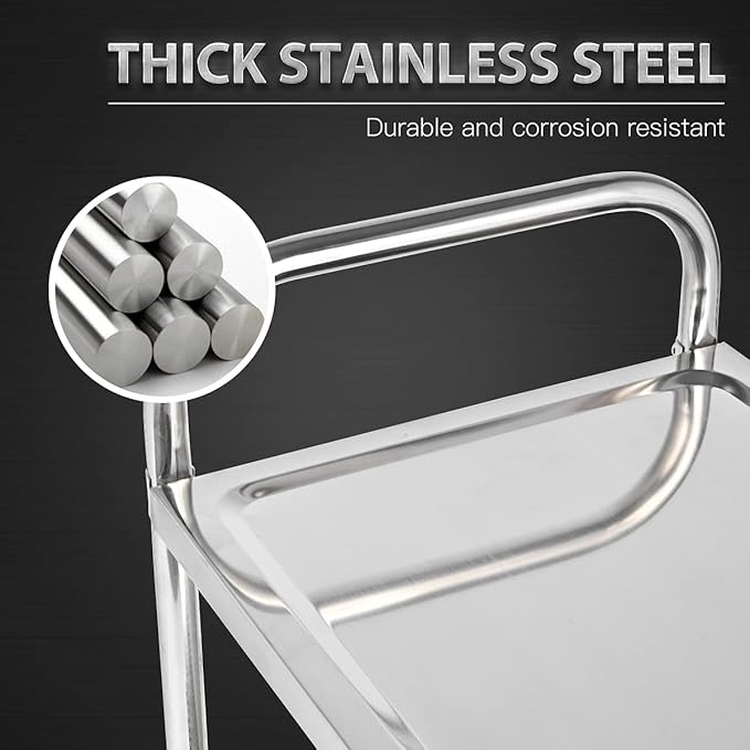 3 Shelf Stainless Steel Cart, 420 lbs, 1MM Thick, Serving - Image 5