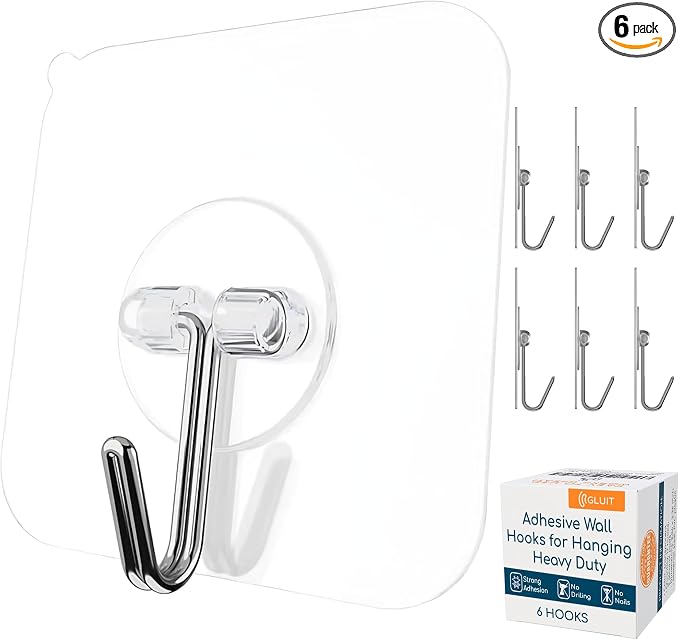 GLUIT Adhesive Wall Hooks for Hanging Heavy Duty 22 lbs Hooks for Walls No by GLUIT