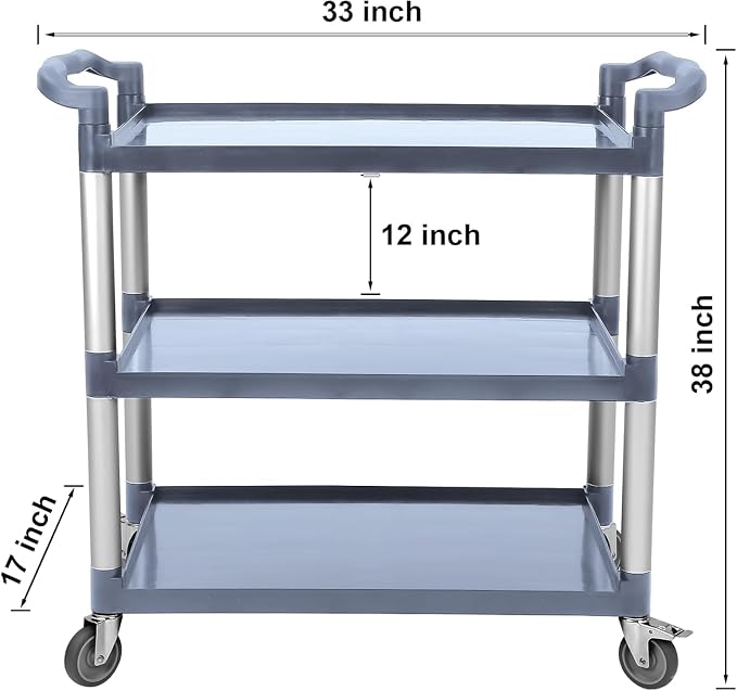 3-Tier Service Cart，3-Shelf Rolling Push Cart - Image 2