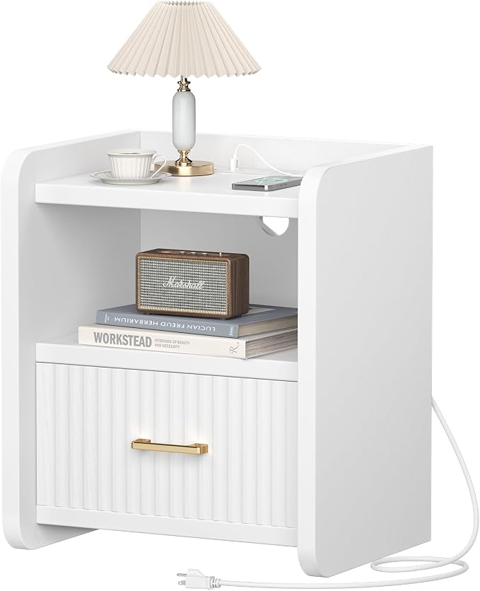 Night Stand with Charger Station, Fluted Nightstands Set of 2 with Drawer - Image 9