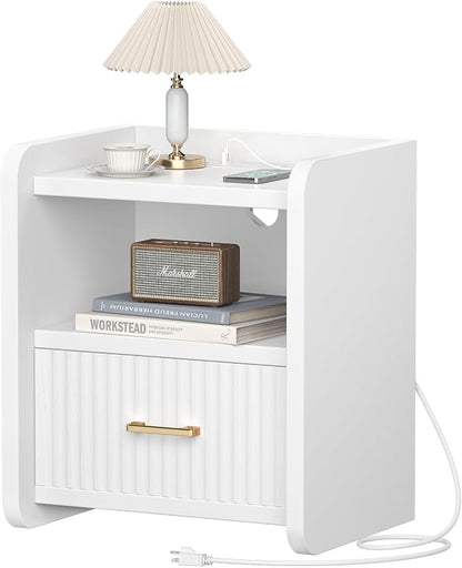 Night Stand with Charger Station, Fluted Nightstands Set of 2 with Drawer - Image 9