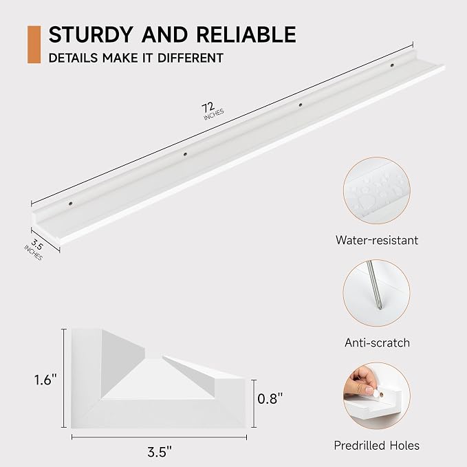 Floating Picture Ledge Shelves for Wall Set of 2, 72 Inches Picture Ledge Shelf - Image 2