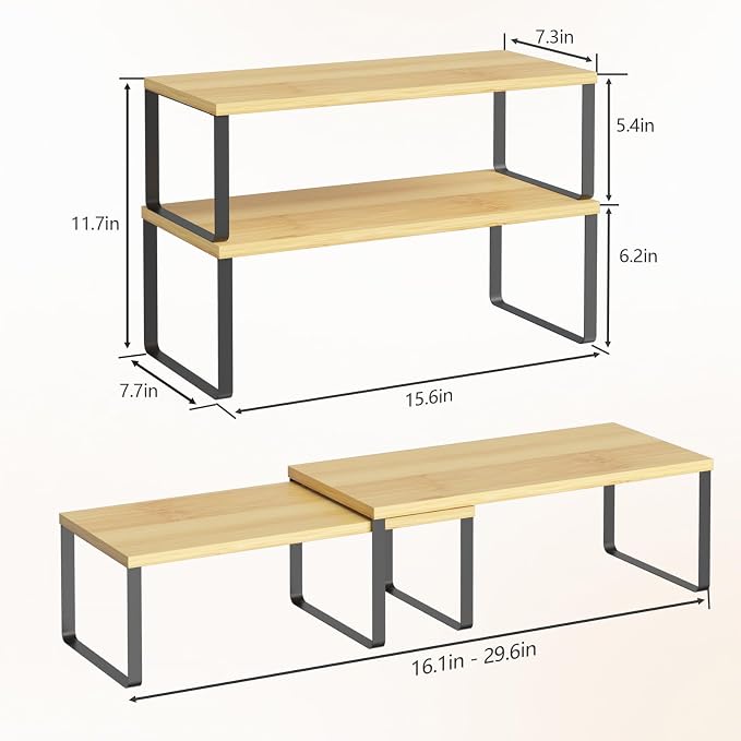 NEX Kitchen Cabinet and Counter Shelf Organizer, Stackable & Expandable - Image 3