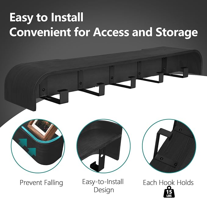 Coat Rack Wall Mount with Hidden Hooks Modern Key Holder Wood Entryway Hook - Image 4