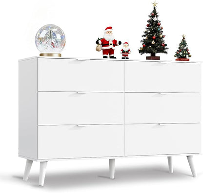 WLIVE 6 Drawer Dresser for Bedroom, 47.24'' Wide Wooden White Dresser, Storage by WLIVE